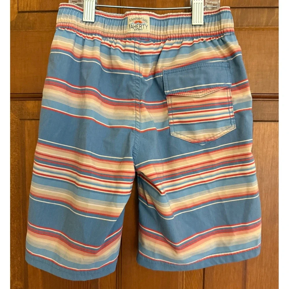 Faherty Boys Swim Trunks Size 8 Striped Mesh-Lined Board Shorts Beach Resortwear